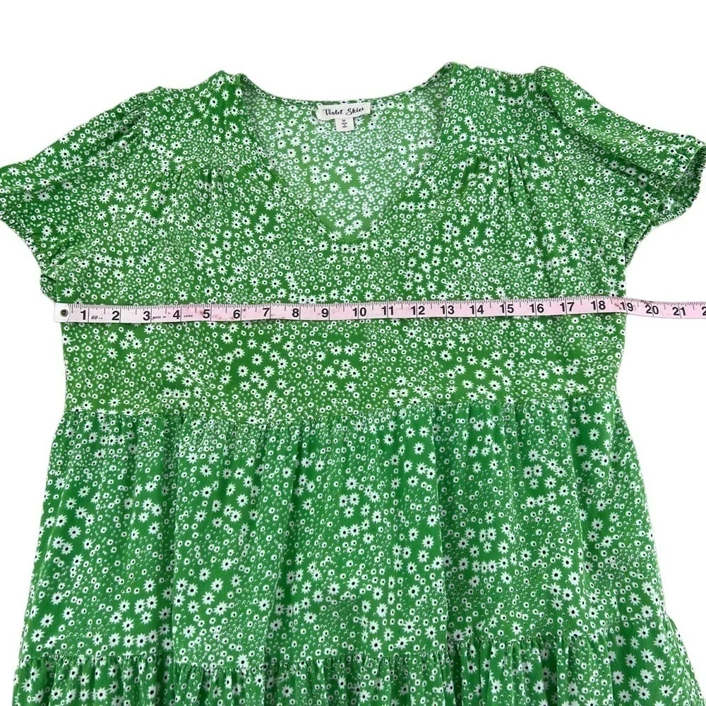 Violet Skies Green Floral Dress Medium